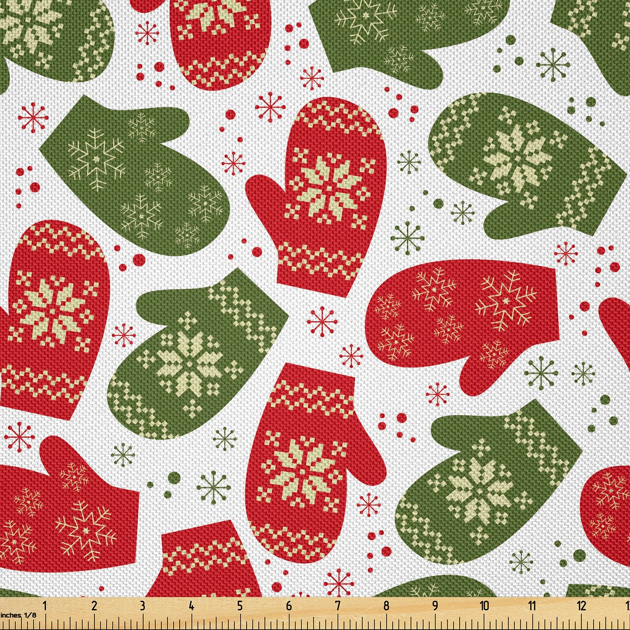 Ambesonne Christmas Fabric by The Yard, Xmas Theme Winter Mitten with  Snowflakes and Nordic Roses Print, Decorative Satin Fabric for Home  Textiles and Crafts, 3 Yards, Green Red and White